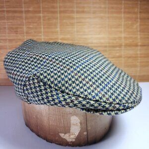 Vintage Tweedmill Wool Newsboy Houndstooth Cap: British Made UK 7 1/8 L